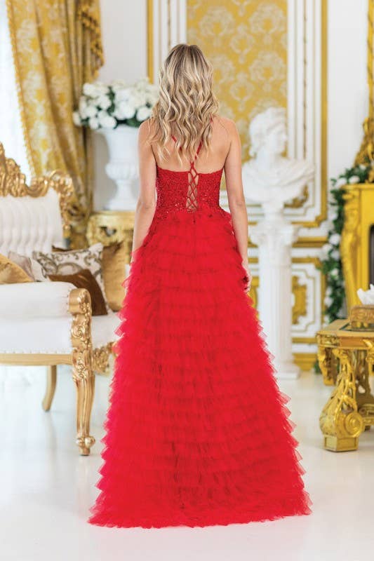 Traditional Prom Dress with Layered Ruffles