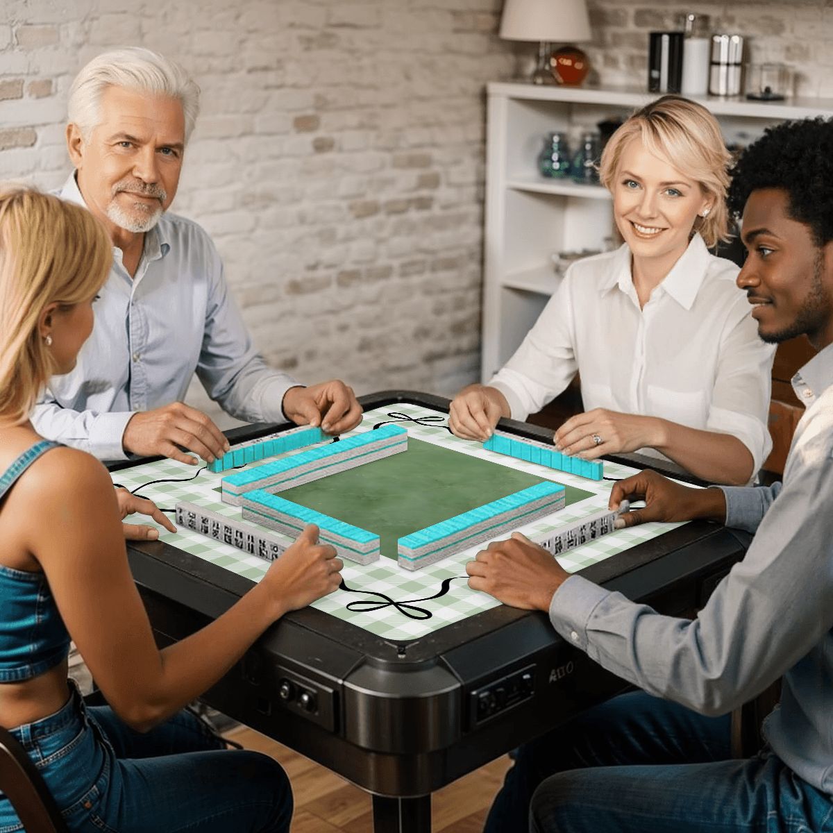 Jade Ite  Green Nostalgic Gingham Mahjong Mat