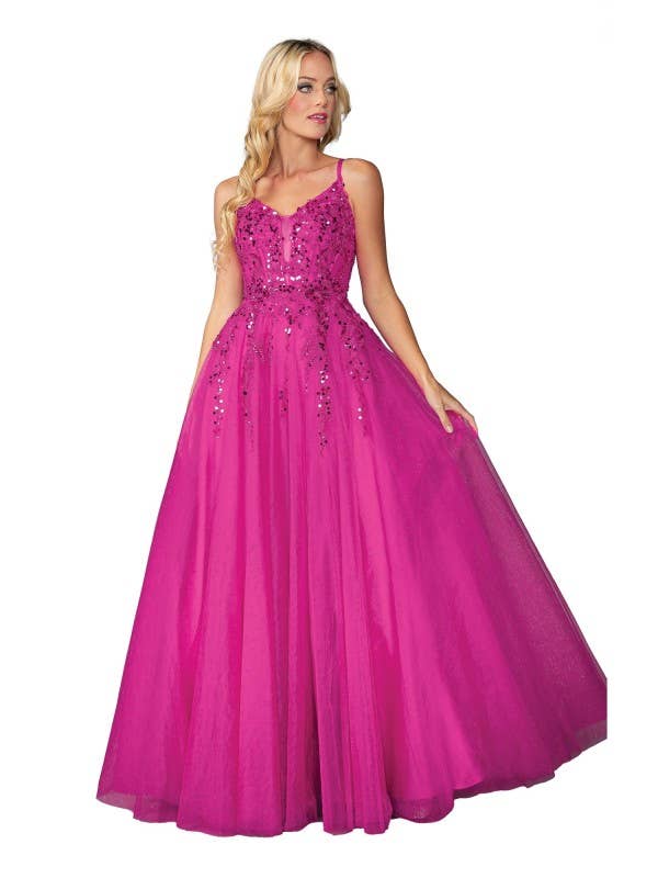 Sheer Plunge and Sleeveless Design Prom Dress