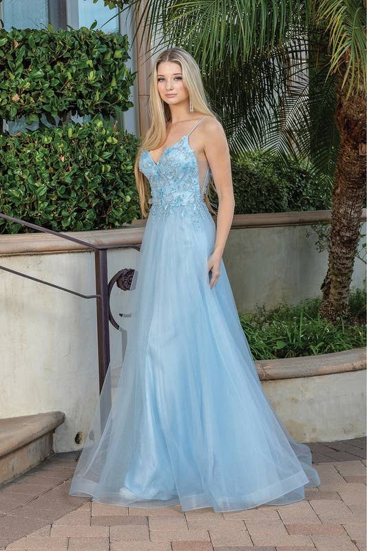 Elegant A-Line Evening Gown with Embroidered
