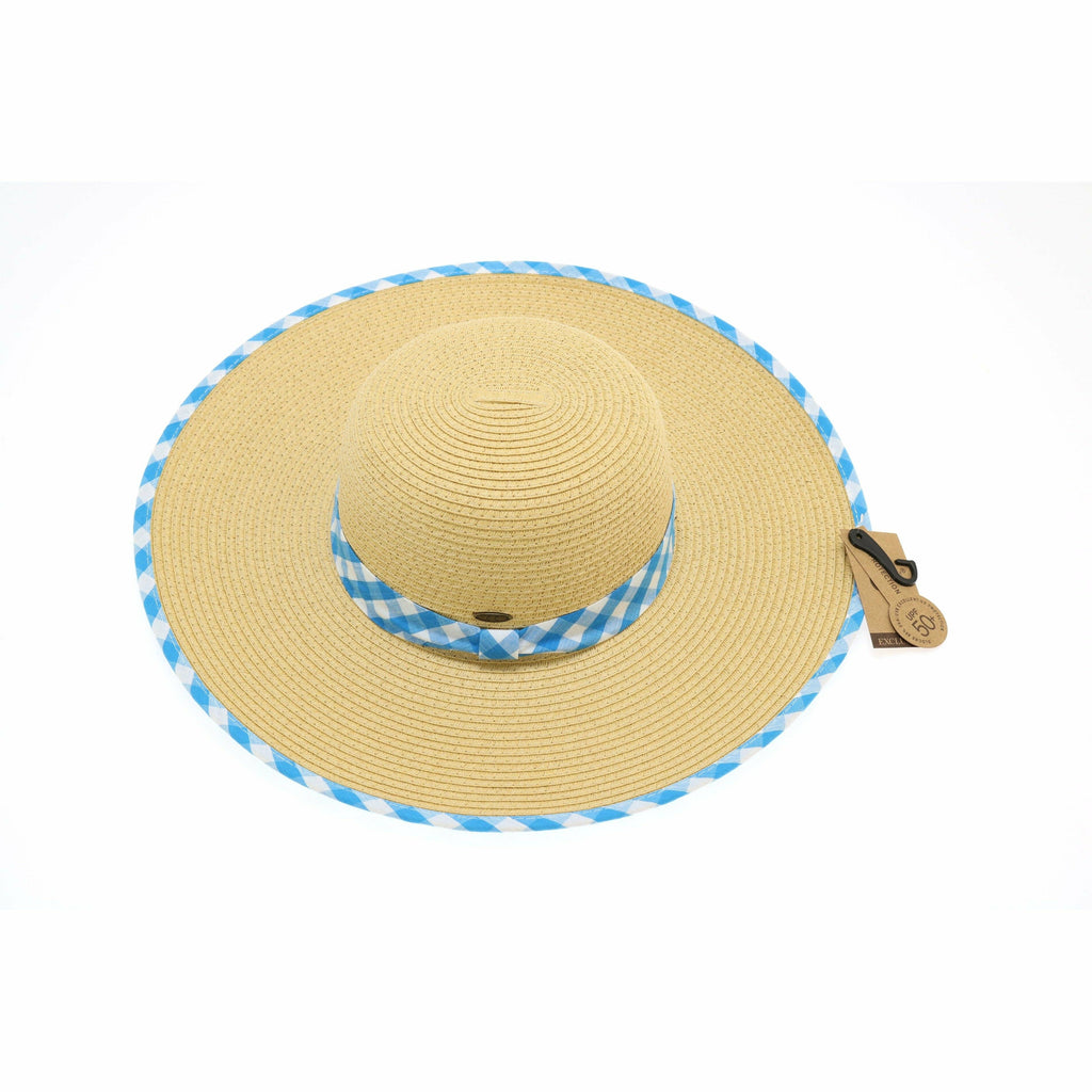 Straw Brim Hat w/Gingham Print ST3006