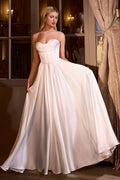 Pleated neckline, thin straps & elegant leg slit