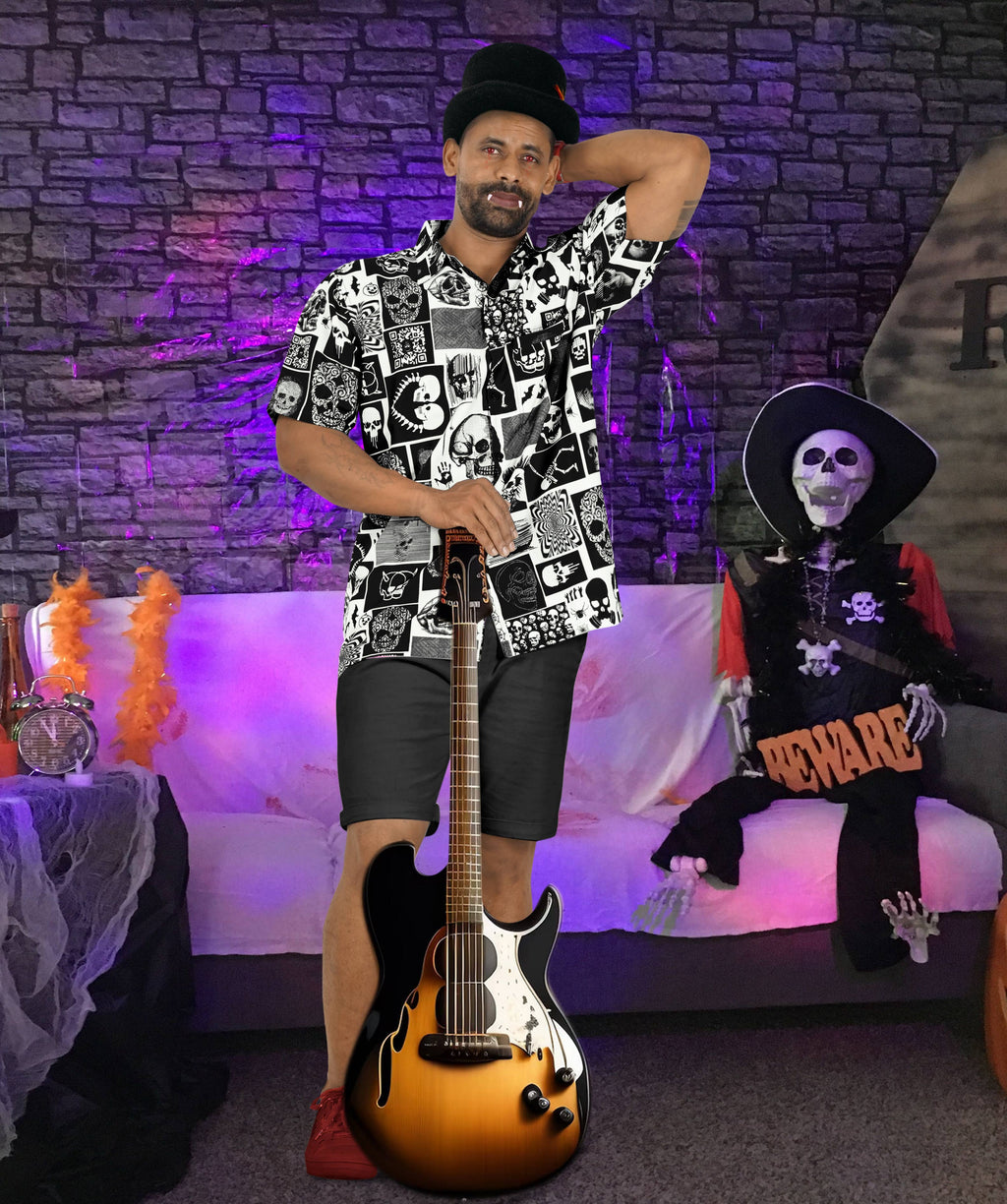 LA LEELA Men's Halloween Hawaiian Shirts Black P00165