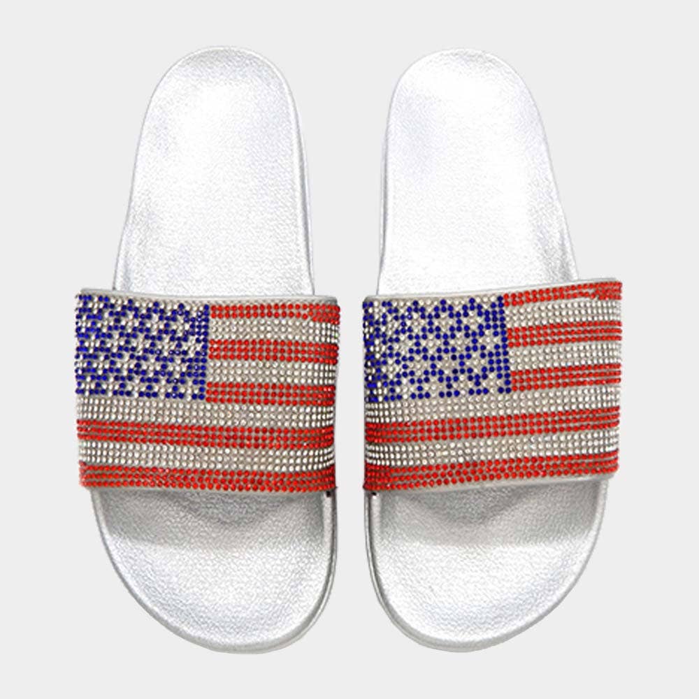 Bling American USA Flag Slide Sandal Slippers