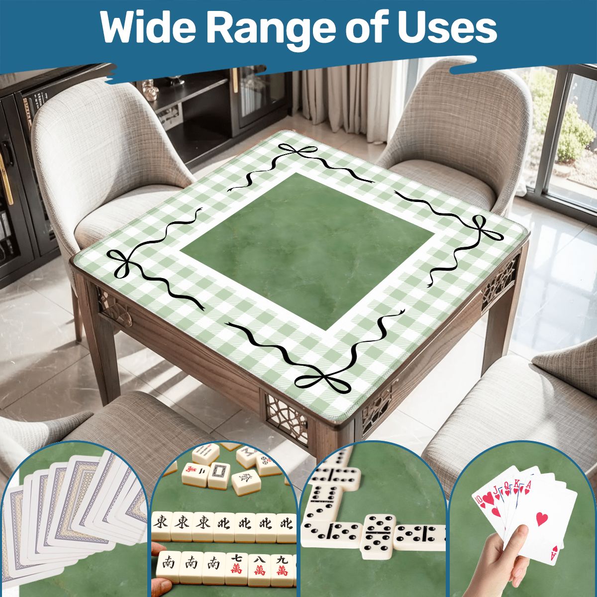 Jade Ite  Green Nostalgic Gingham Mahjong Mat