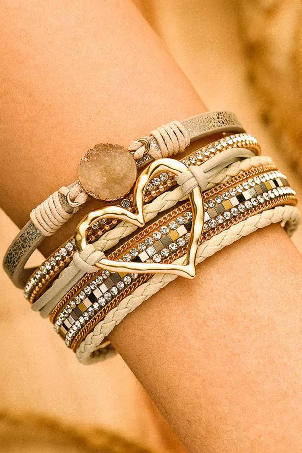 Bohemian Heart Buckle Bracelet | Rhinestone Magnetic
