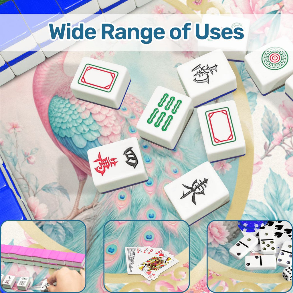 Pretty Pastel Peacock Chinoiserie Blossoms Mahjong Mat