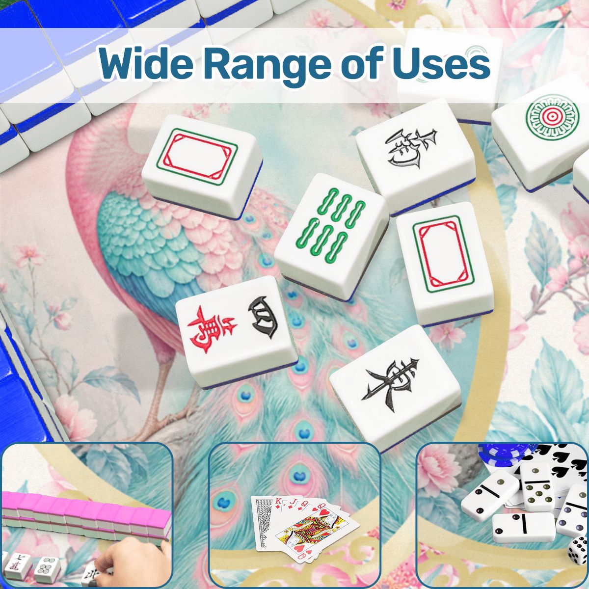 Pretty Pastel Peacock Chinoiserie Blossoms Mahjong Mat