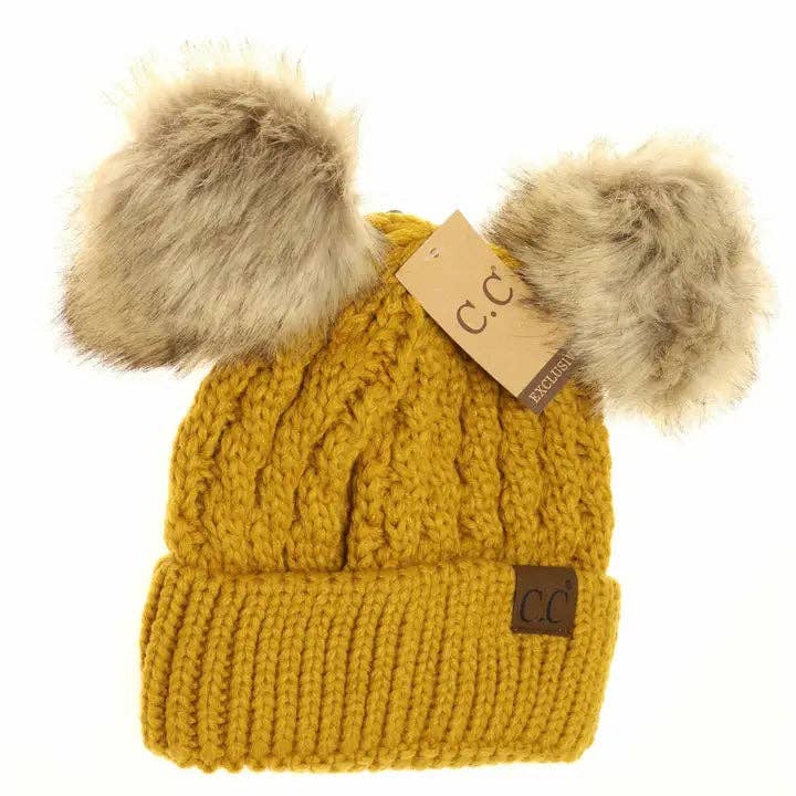 Cable Knit Double Pom Beanie HAT2055