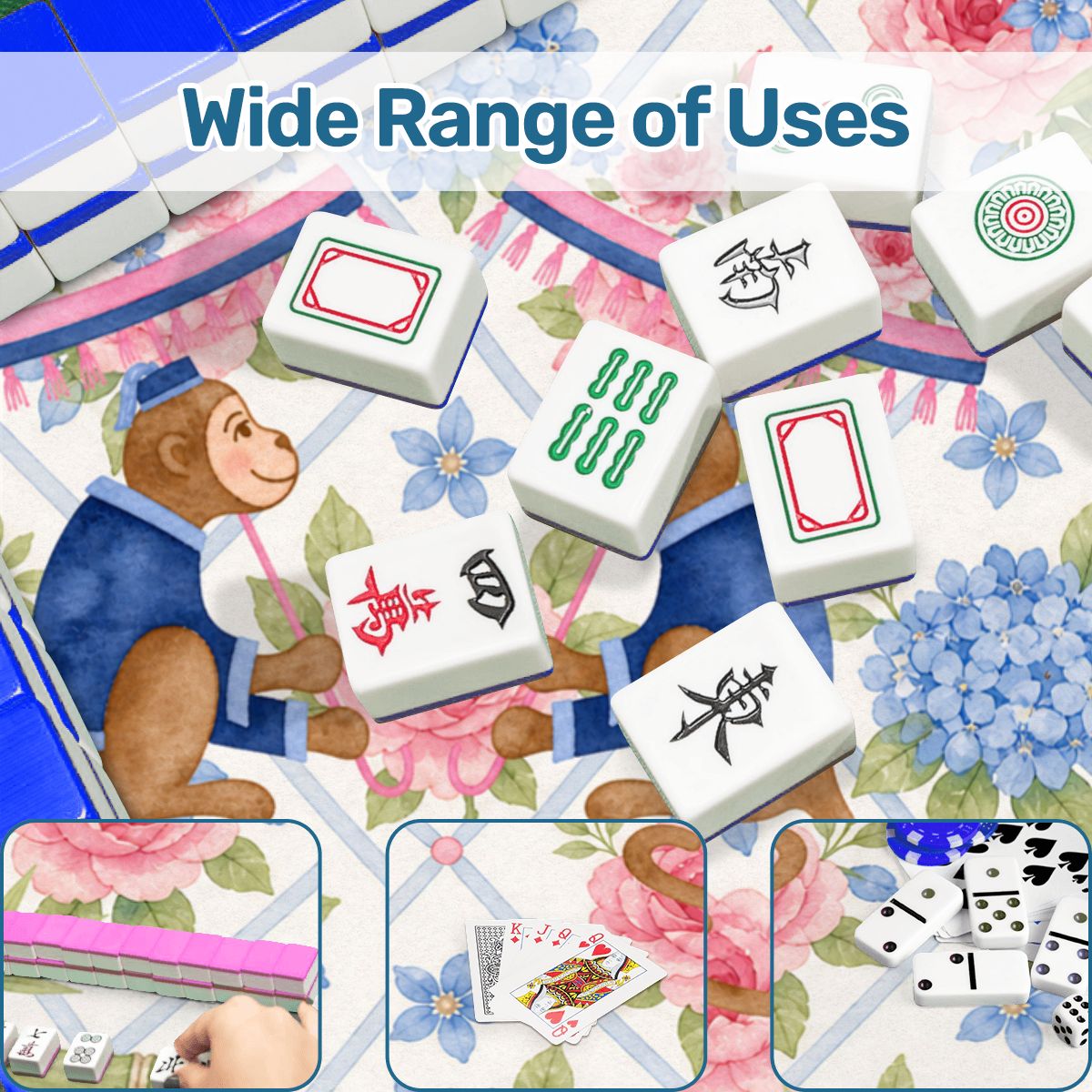 Mahjong Monkey Floral Infusion Hydrangeas Blue And Pink Mahjong Mat