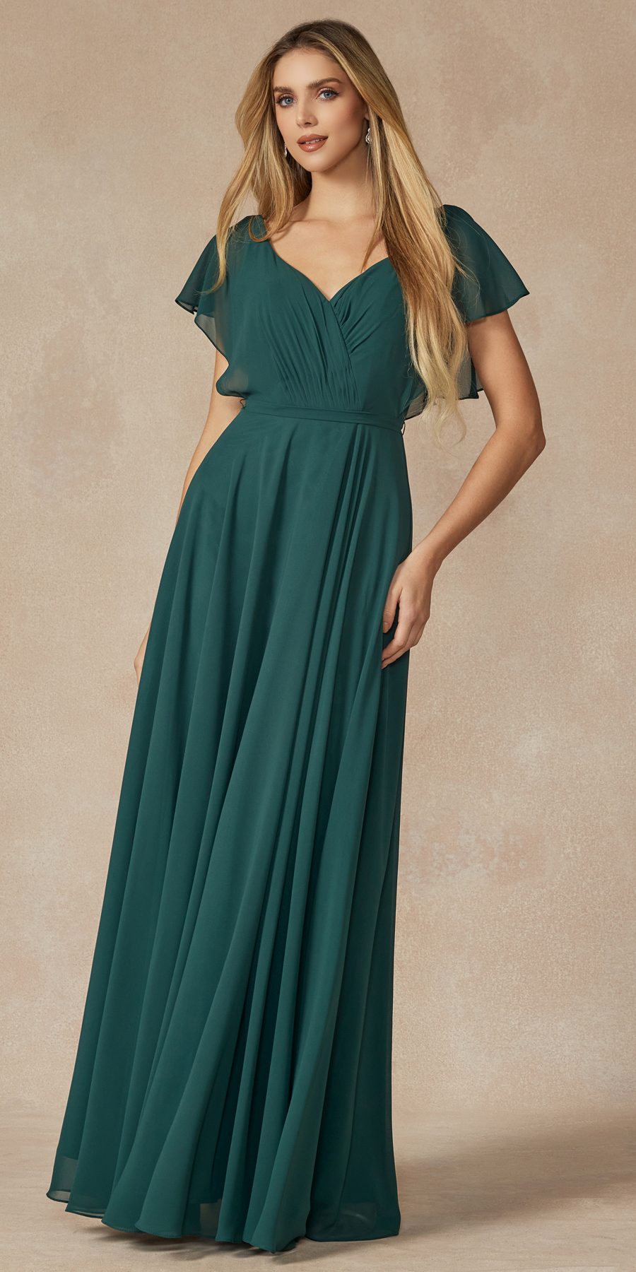 Juliet 261 Flutter Sleeve Formal Dress Cascade Back