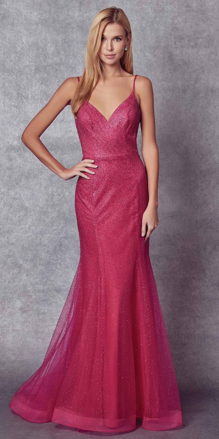 Juliet 271 Glitter Mesh Fitted Evening Gown