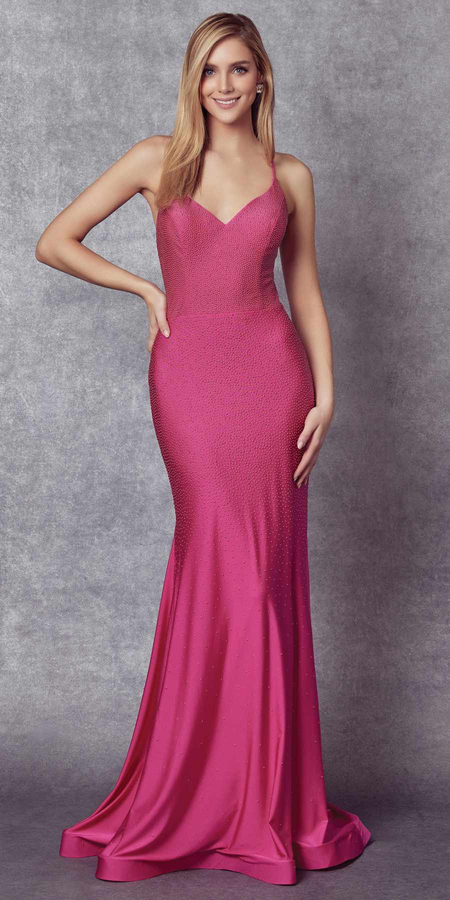 Juliet 276 Stone Accented Long Mermaid Gown
