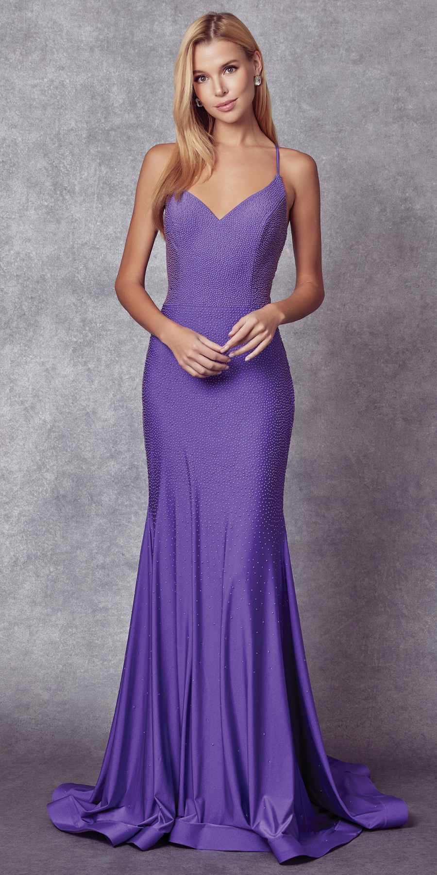 Juliet 276 Stone Accented Long Mermaid Gown