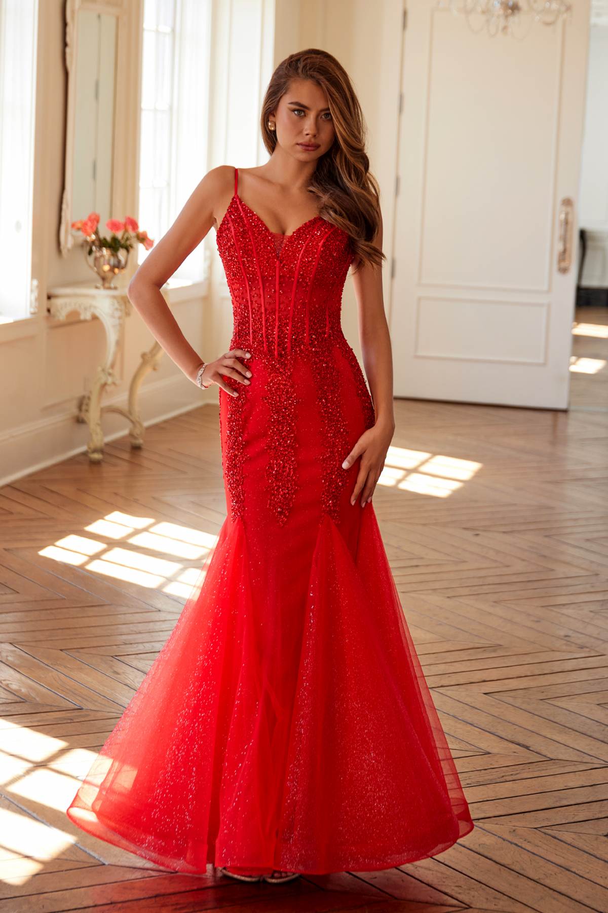 Juliet JT2883C Embellished Fitted Corset Mermaid Gown