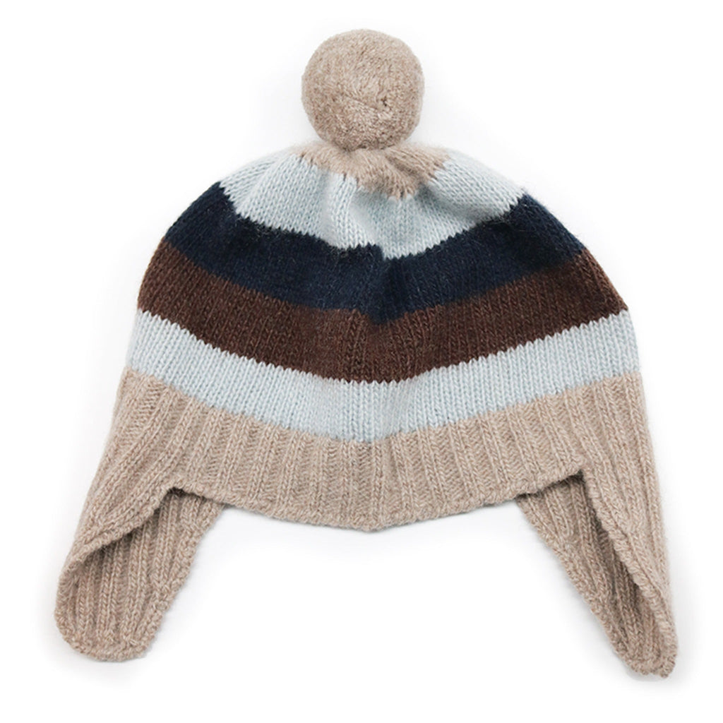 BABY STRIPED EARFLAP WITH POM POM