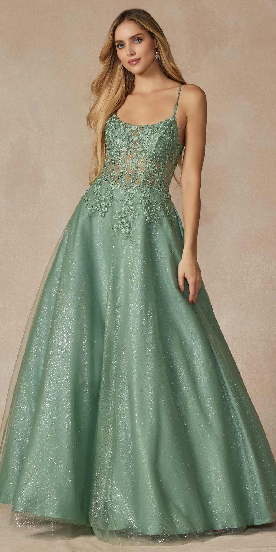 Juliet 295 Floor Length Leaf Lace Gown Corset Bodice Prom Gown
