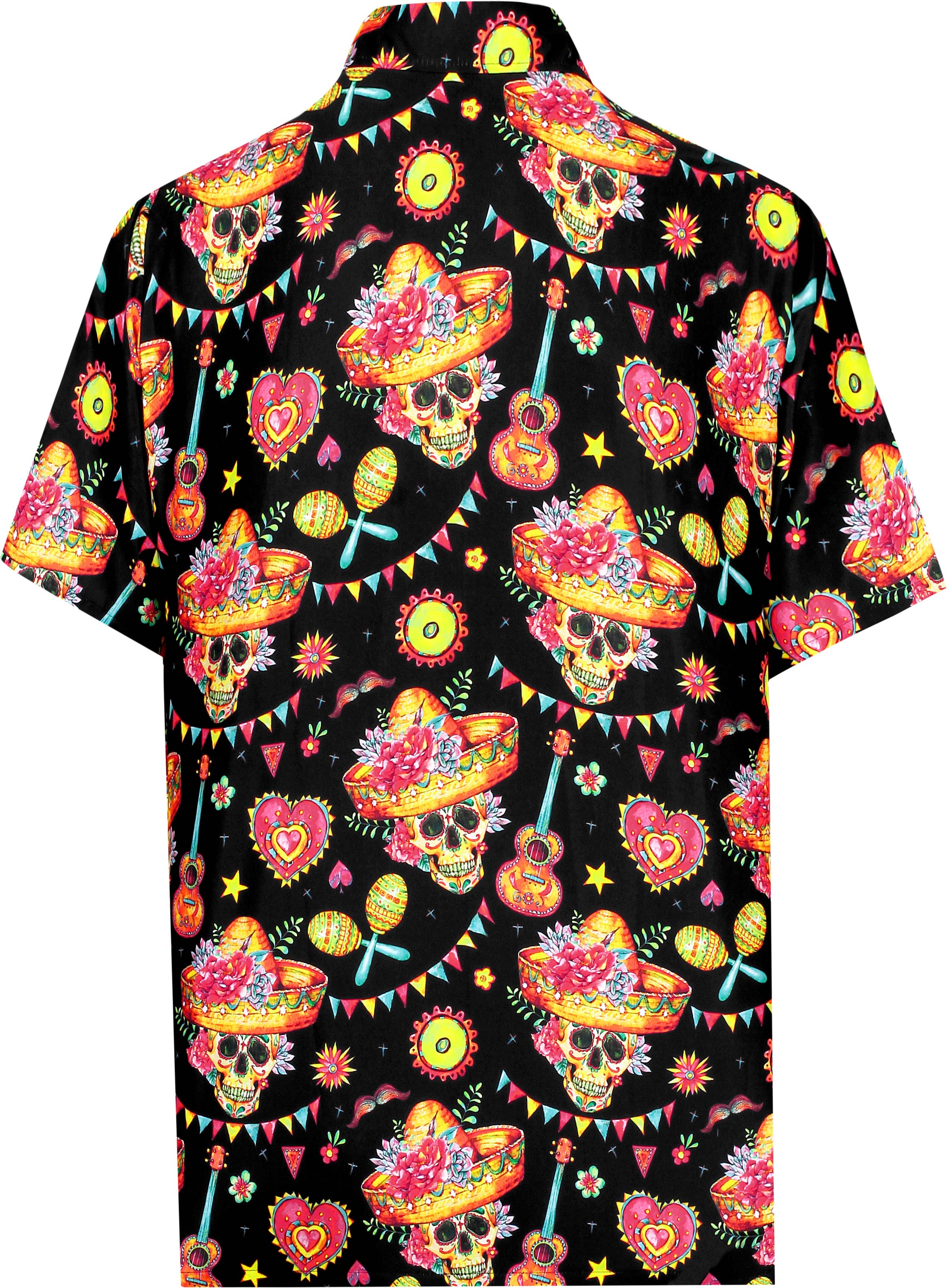 La Leela Halloween Skull Printed Hawaiian Shirt Black P00506