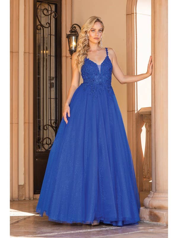 Tulle Ball Gown Beaded Lace Bodice Back Prom Dress