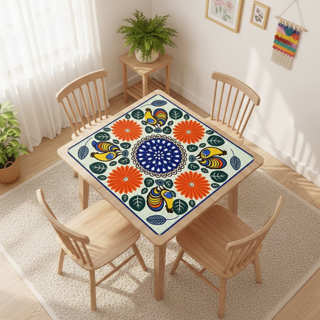 Roosters In The Sun Pottery Inspired Mahjong Mat