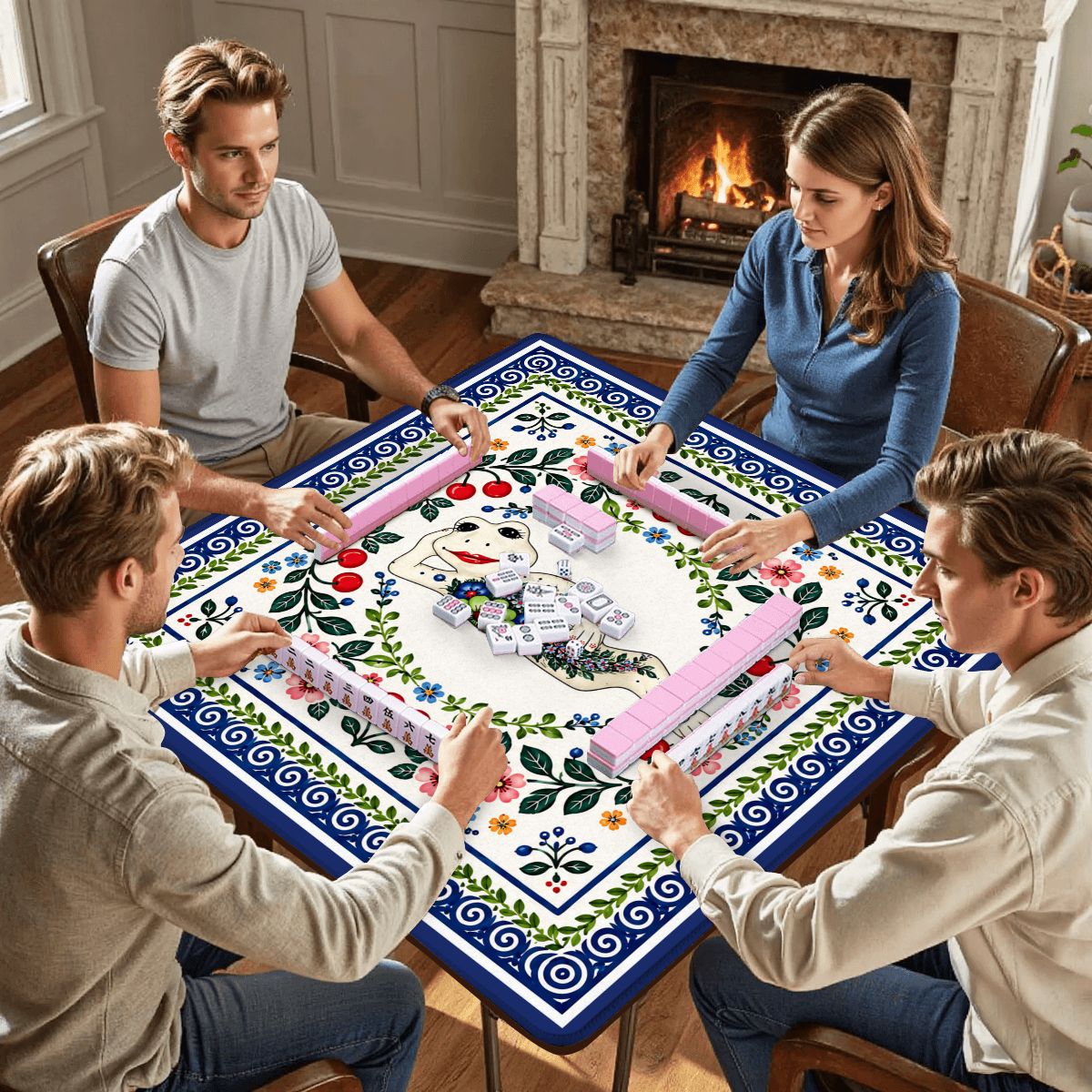 Cherry Toad Polish Pottery Inspired Mahjong Mat