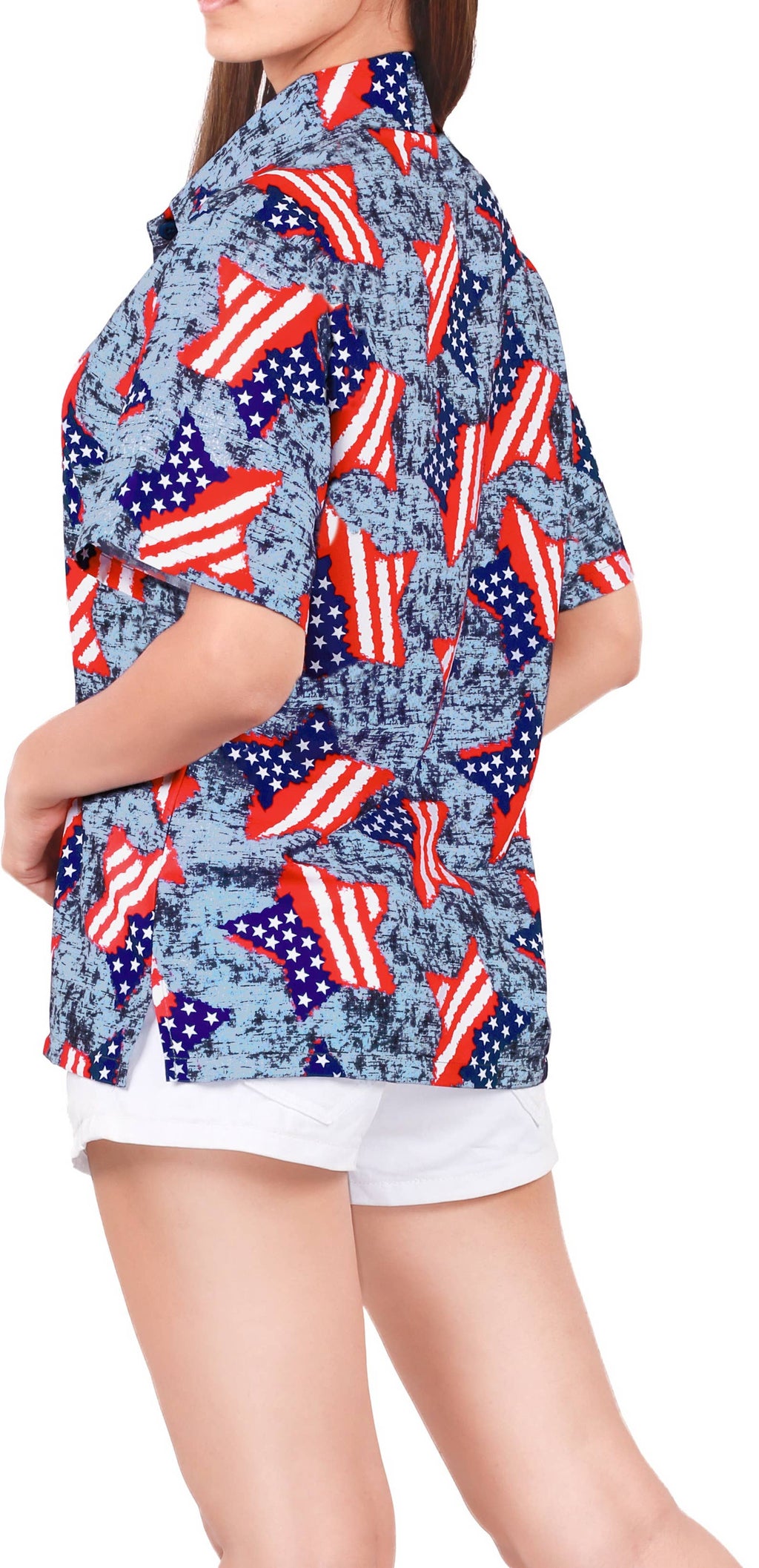 HAPPY BAY Women's Hawaiian Shirt Stars And Stripes P00560