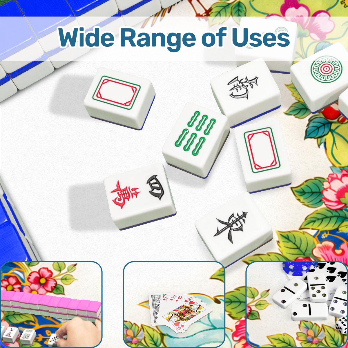 Asian Chinoiserie Tobacco Leaf Vibrant Floral Mahjong Mat