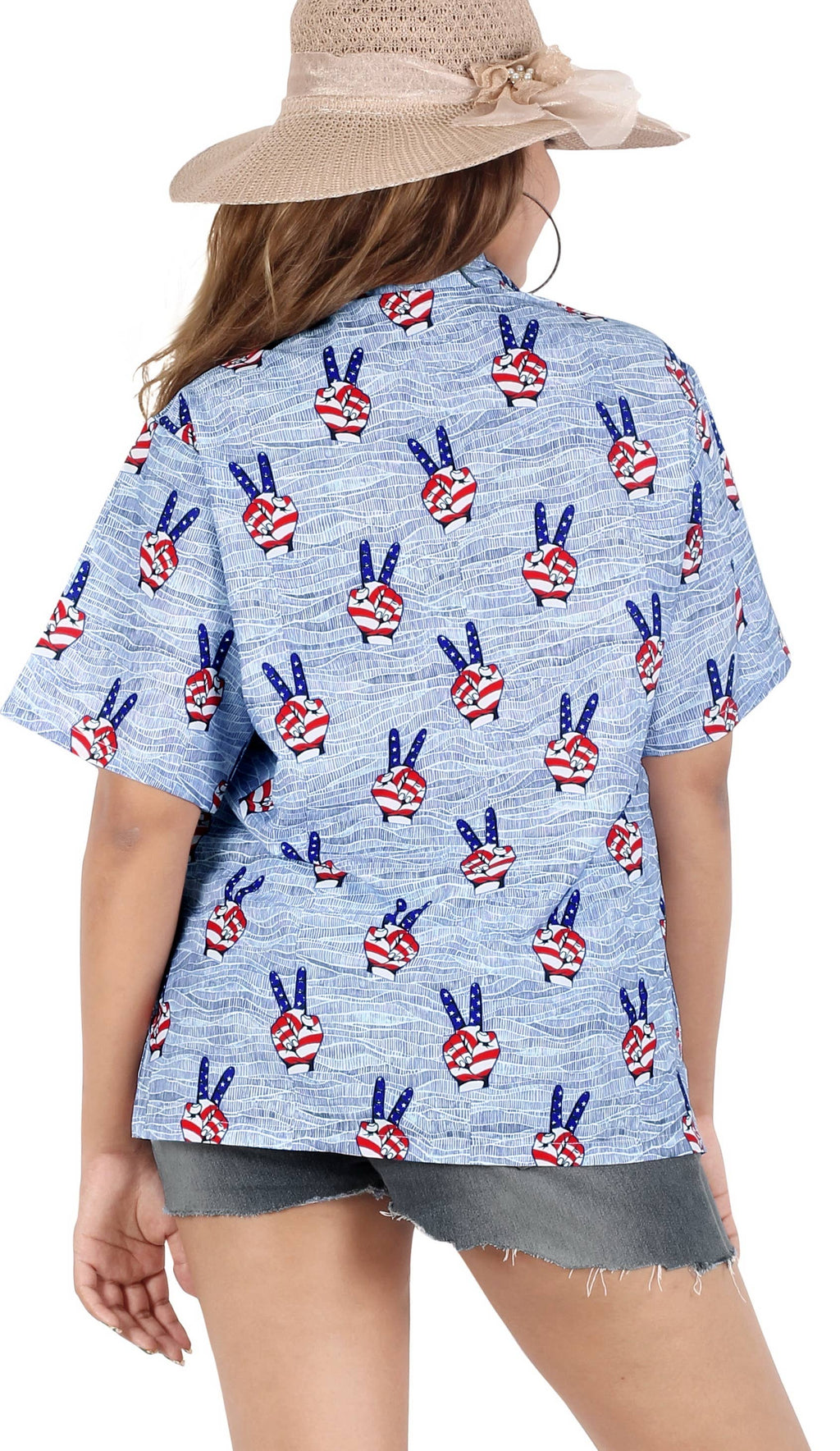 HAPPY BAY Women's Hawaiian Shirt US Flag Blue P07107