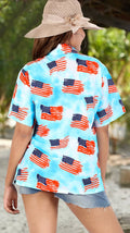 HAPPY BAY Women's Hawaiian Shirt US FLAG Blue P07109