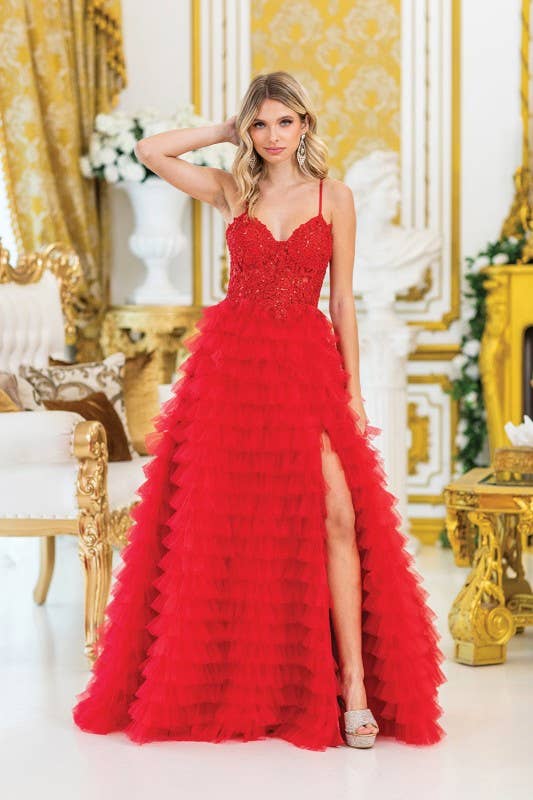Traditional Prom Dress with Layered Ruffles
