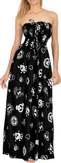 LA LEELA Women Skull Maxi Tube Dress Black P01152