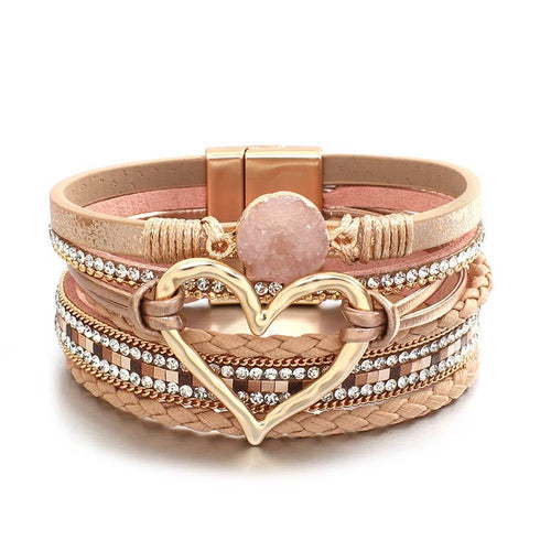 Bohemian Heart Buckle Bracelet | Rhinestone Magnetic