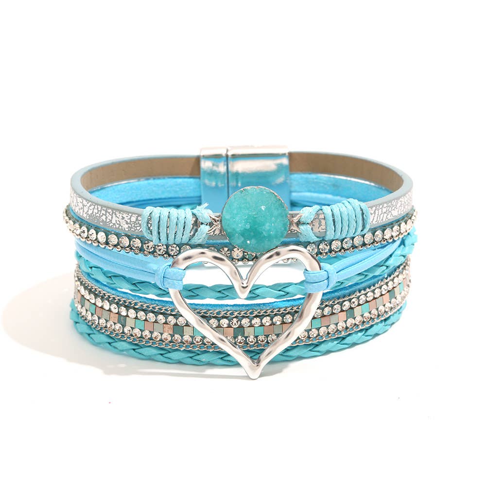 Bohemian Heart Buckle Bracelet | Rhinestone Magnetic
