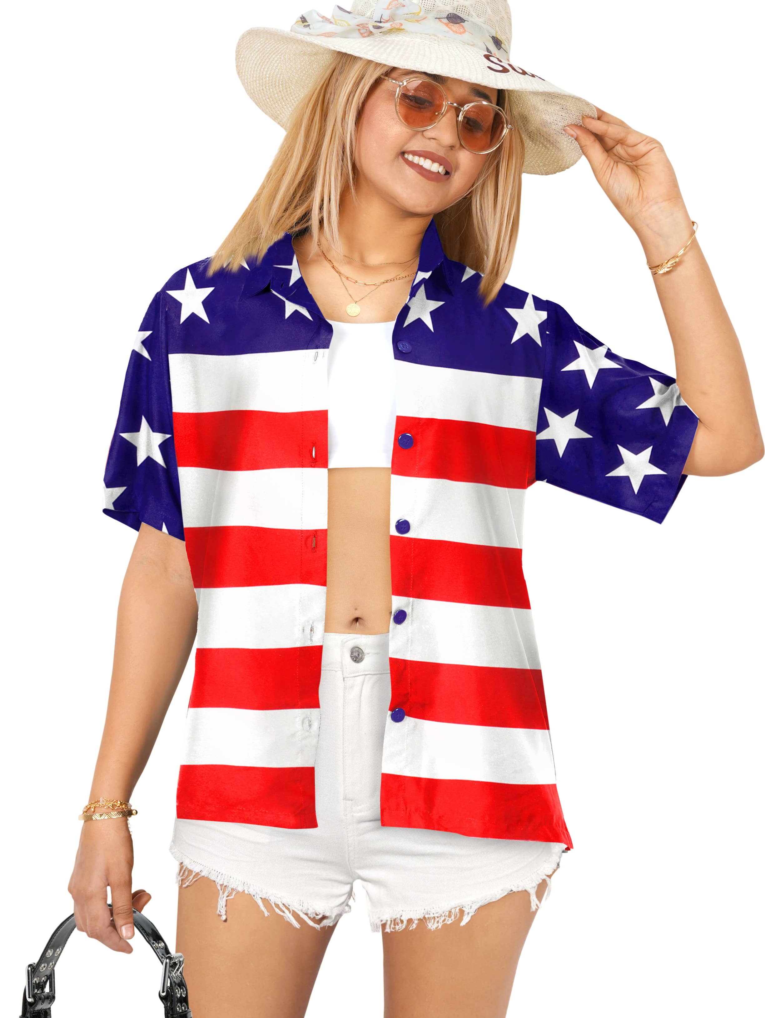 Women's Patriotic 4th of July American Flag Shirts P00593