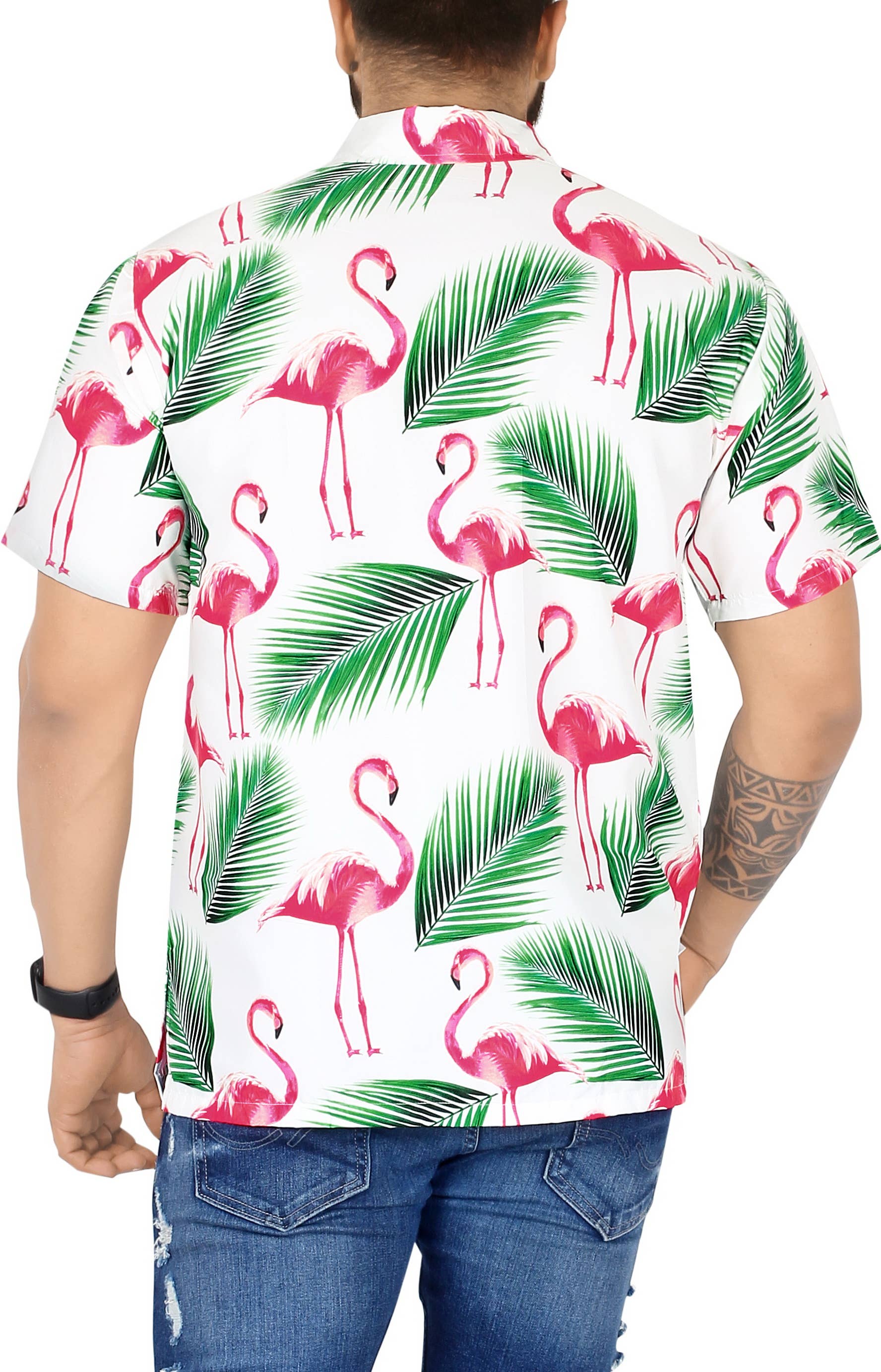 HAPPY BAY Men's Holiday Beach Shirts White,Bird Leaf P00174