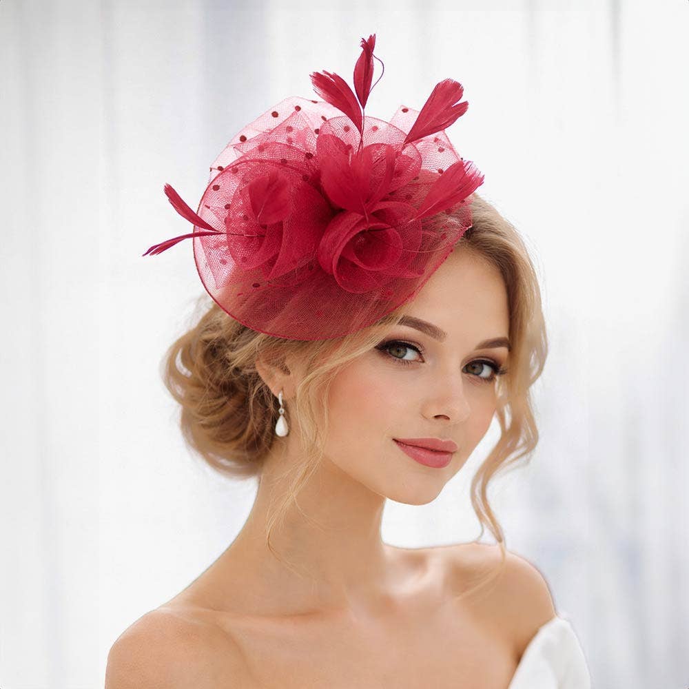 Feather Mesh Flower Fascinator / Headband