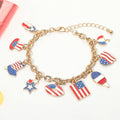 American USA Flag Patriotic Lip Hat Star Heart Charm Chain Bracelet
