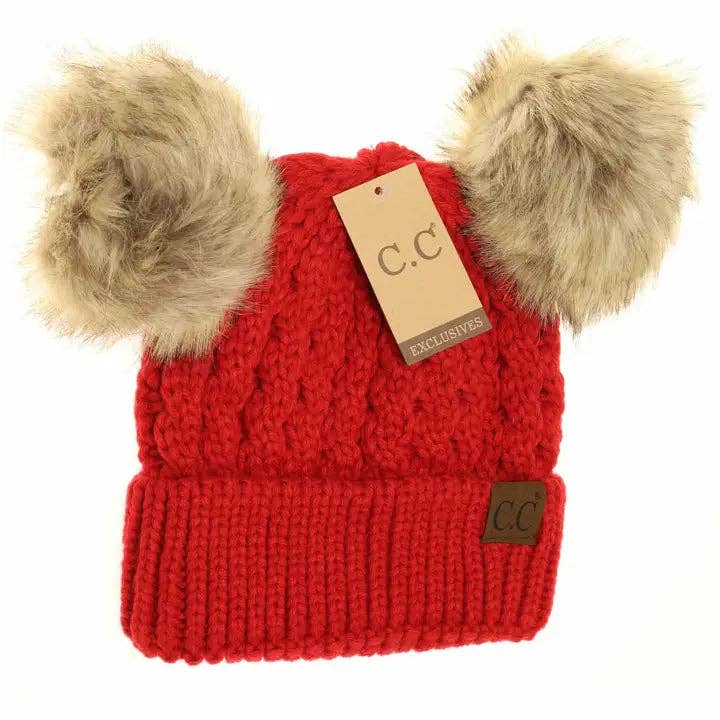 Cable Knit Double Pom Beanie HAT2055