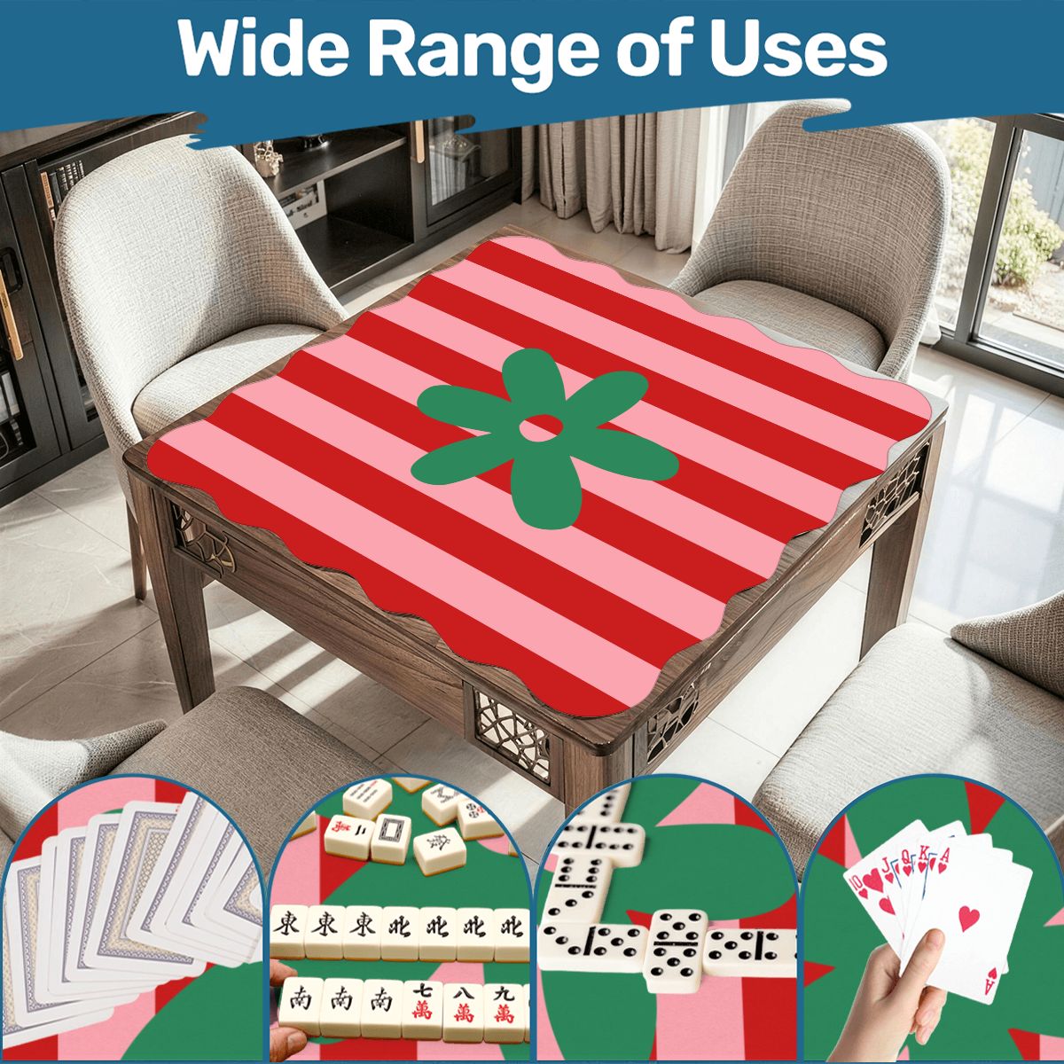 The Daisy Mae Red And Pink Preppy Striped Scalloped Mahjong Mat