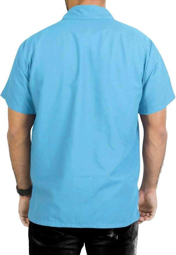 Coastal Cool: Solid Sky Blue Men's Camp Shirt P00457