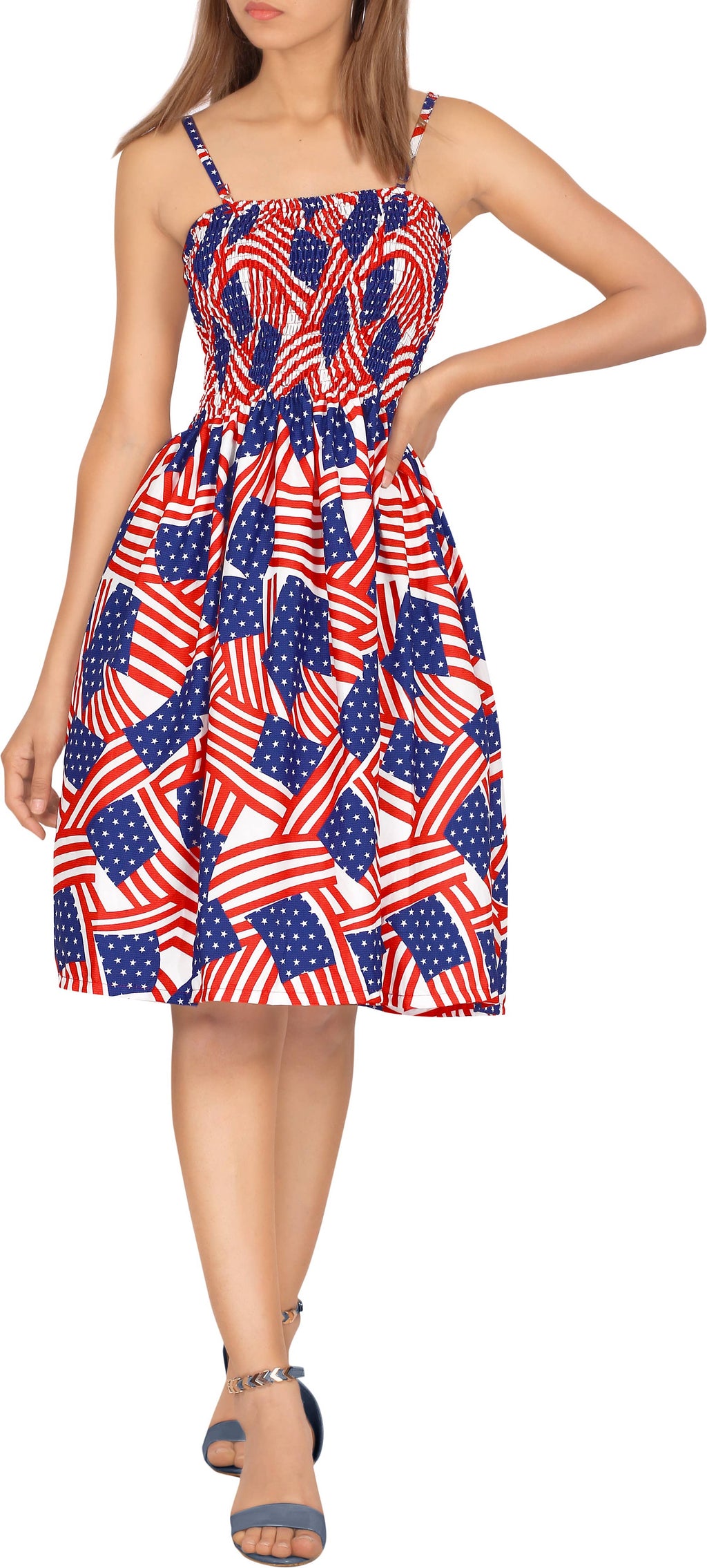 LA LEELA Women US Flag Evening Dress 4th July P00795