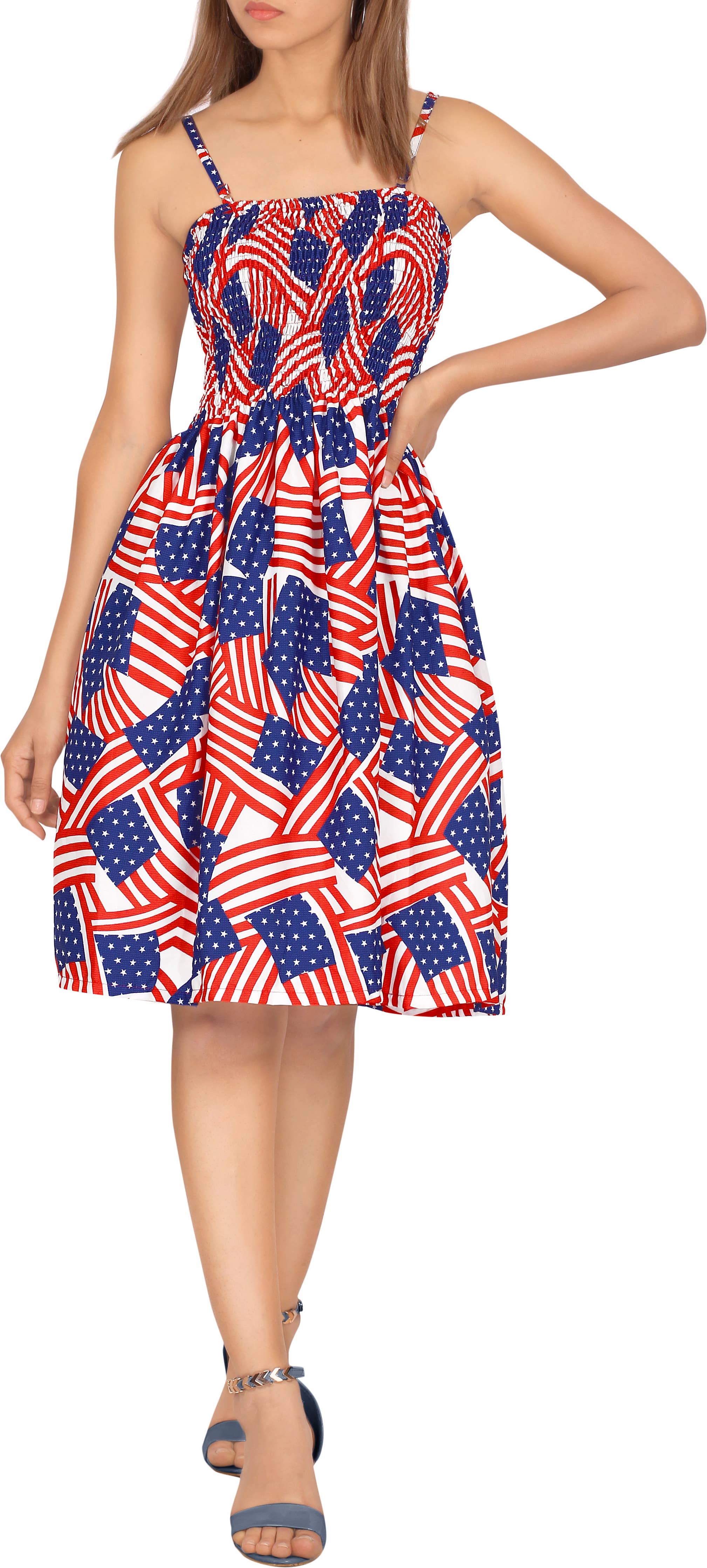 LA LEELA Women US Flag Evening Dress 4th July P00795