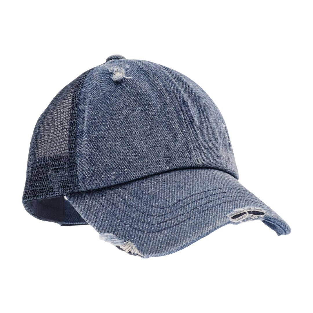 KIDS Distressed Criss-Cross High Ponytail CC Ball Cap KIDSBT780