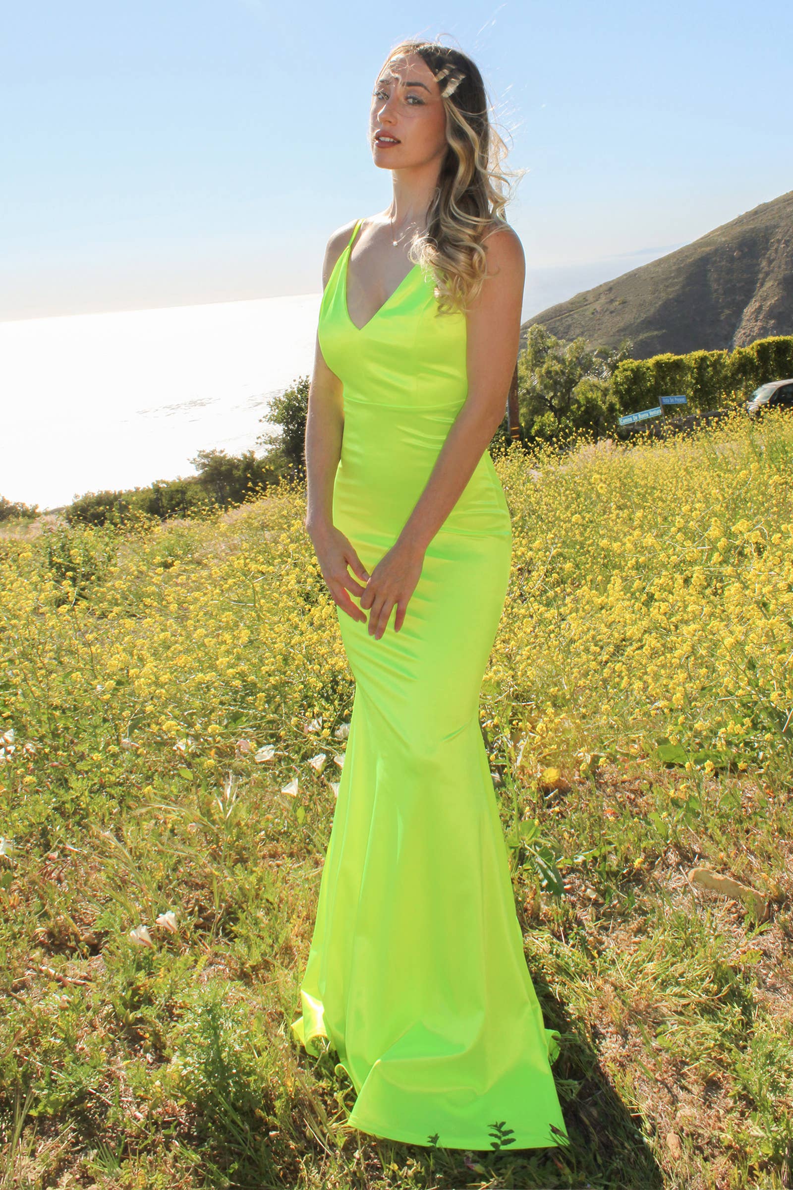 NEON FITTED SATIN DRESS