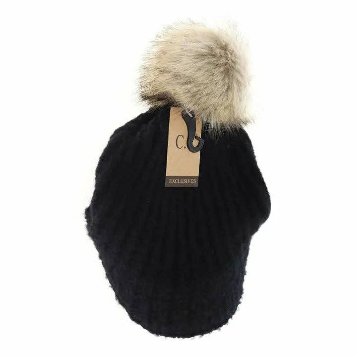 Knitted Brim C.C Beanie with Pom YJ2036