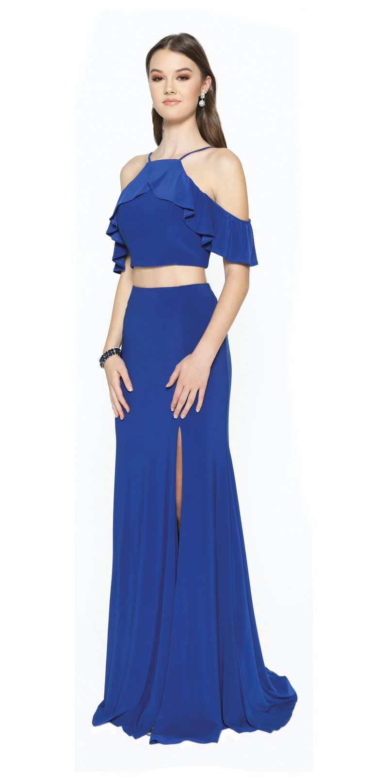 Juliet 662 Cold-Shoulder Two-Piece Gown with Slit