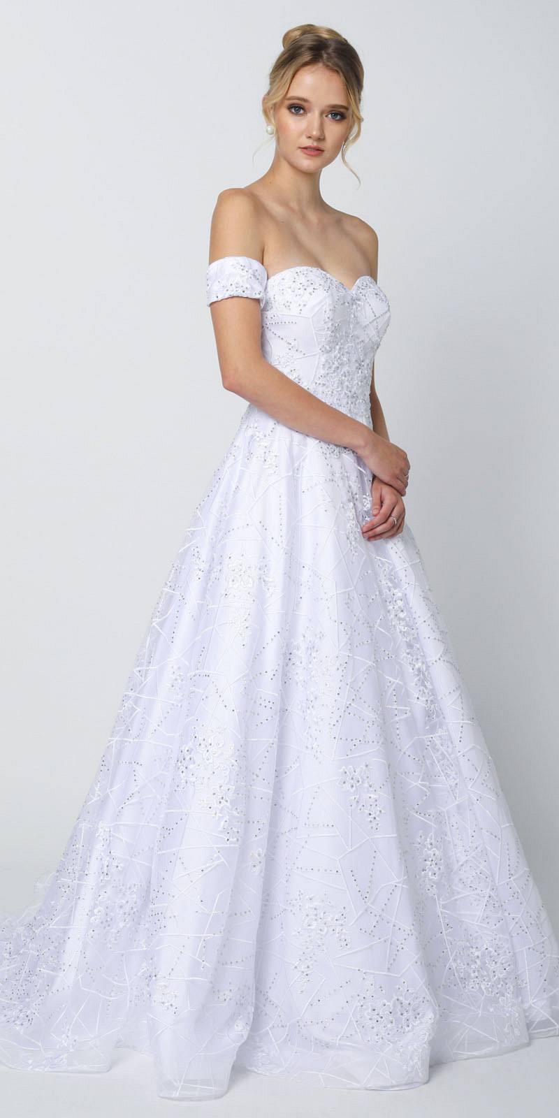 Juliet 692 Long Embroidered Lace Ball Gown Dress With Arm Band