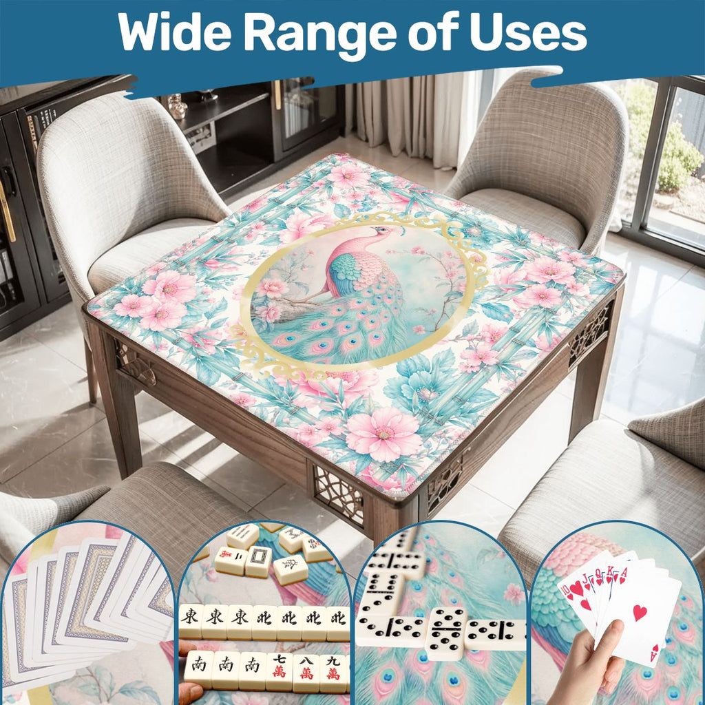Pretty Pastel Peacock Chinoiserie Blossoms Mahjong Mat