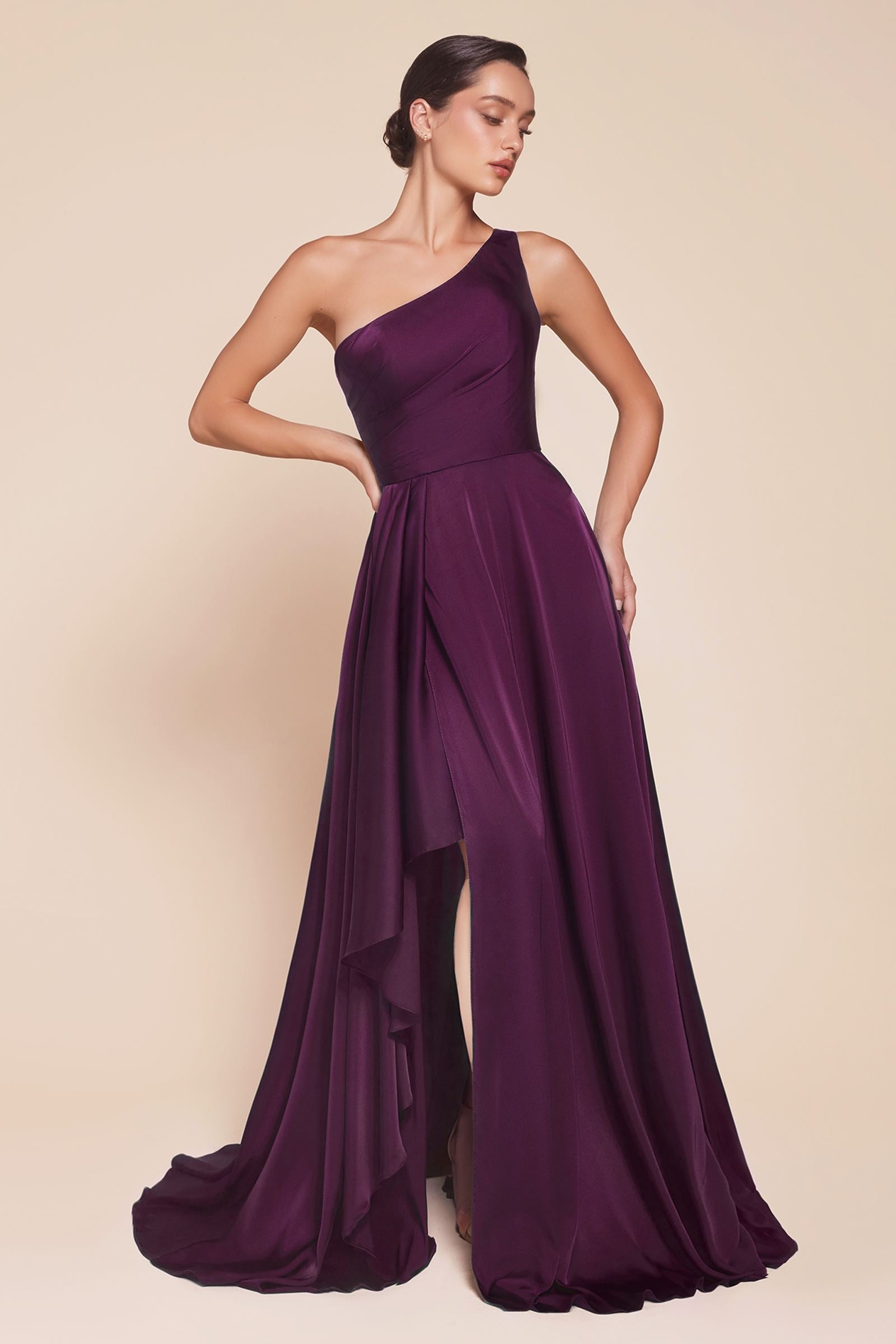 Ladivine 7450 Dress One Shoulder Satin A-Line Gown