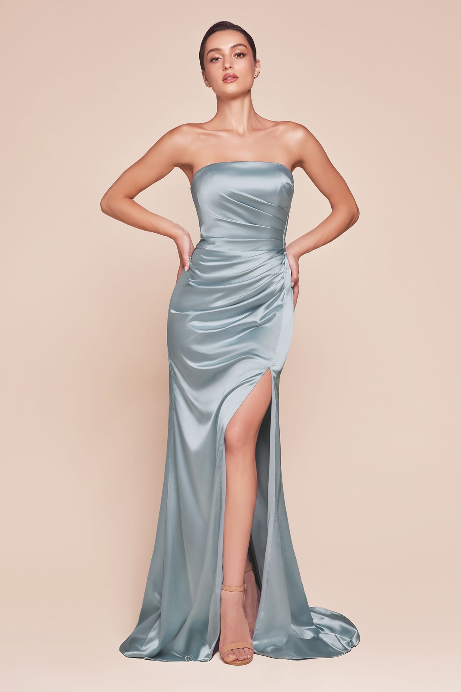 Ladivine 7451 Dress Strapless Satin Gown with Sash